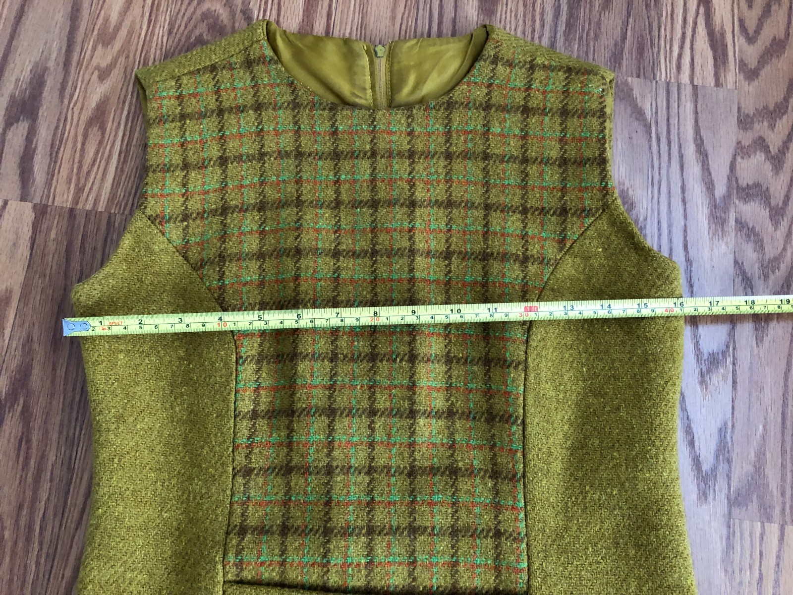 Vintage 1960s Women’s Wool Plaid Coat & Matching A-Line Dress see measurements