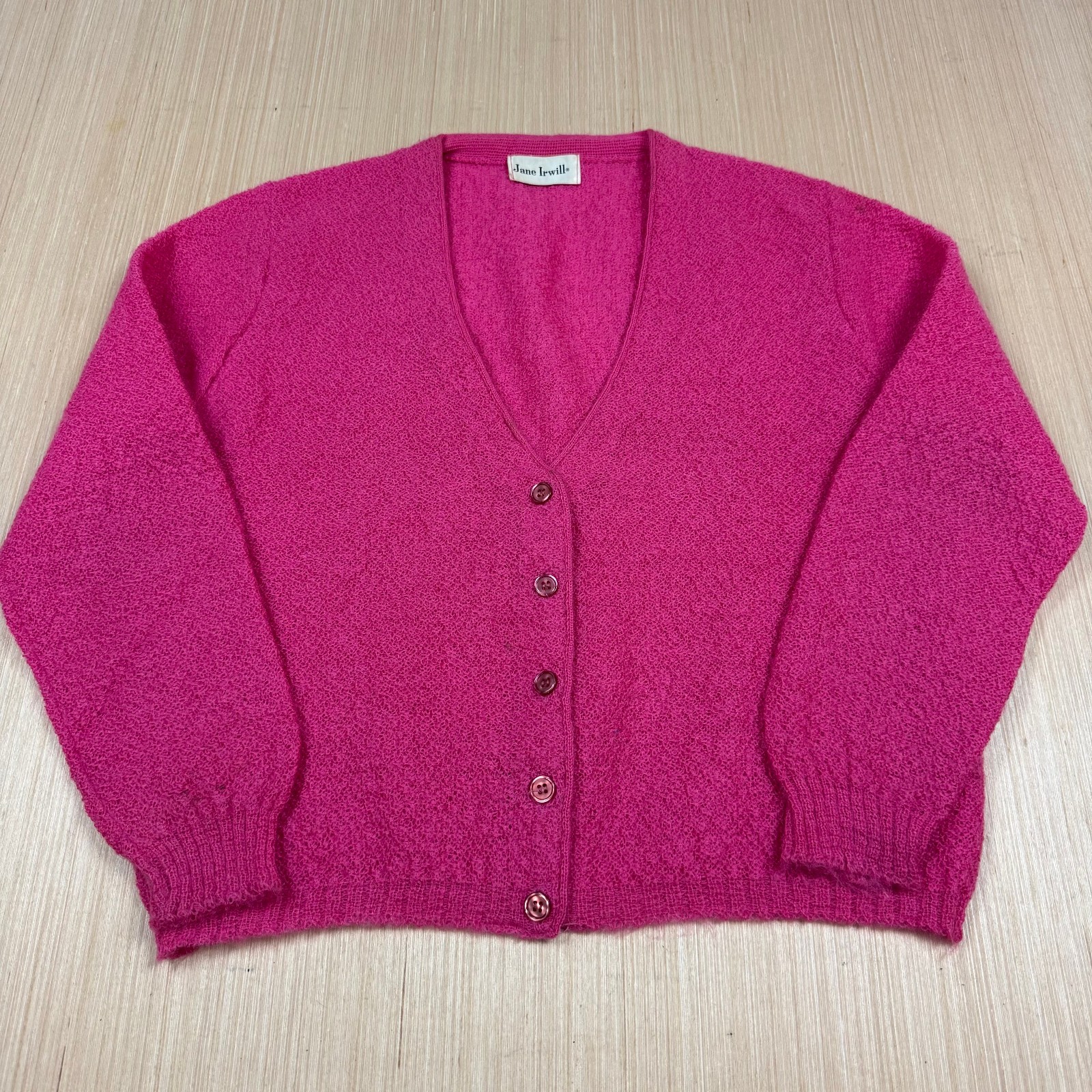 Vintage 60s Mohair Cardigan Sweater Hot Pink Medium Grunge Pin Up