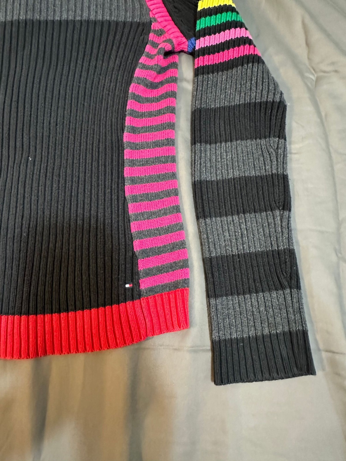 RARE Tommy Hilfiger Womens Sweater L JAPAN Y2K Rainbow Stripe Ribbed Knit Cotton