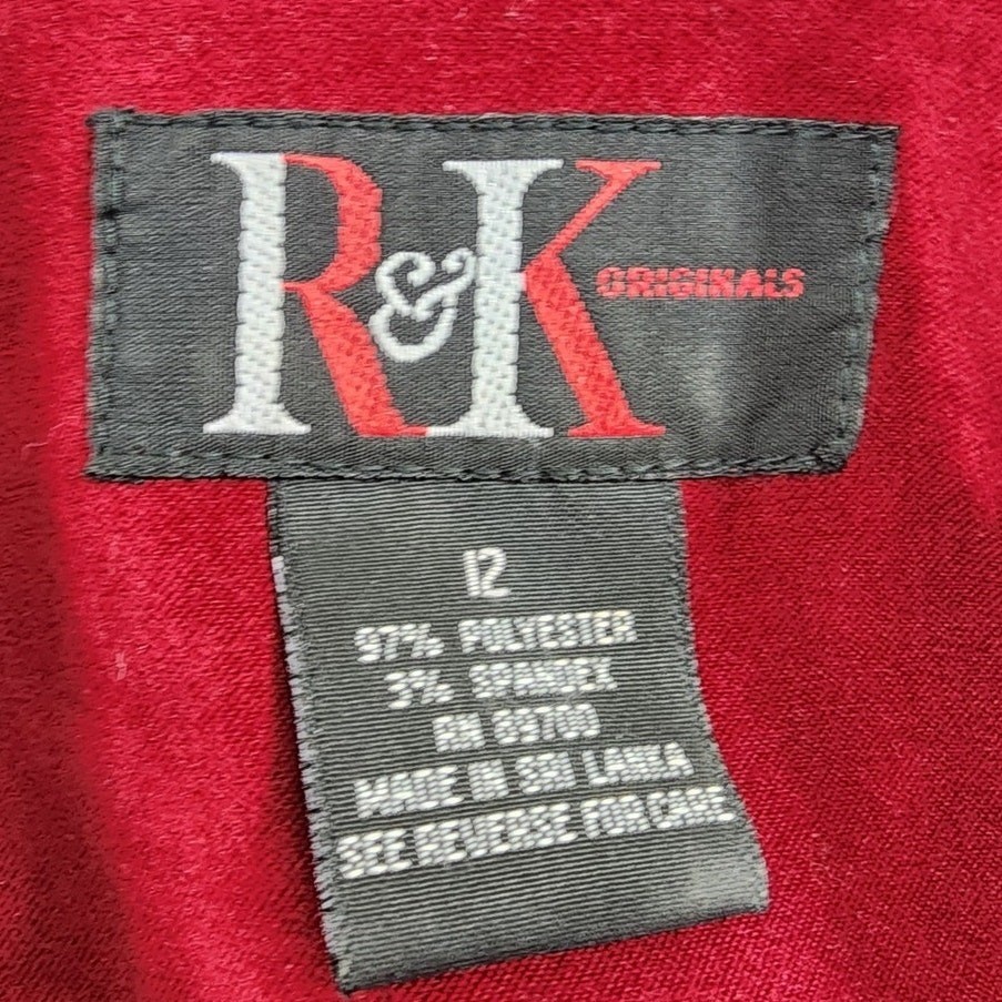 Vintage R&K Originals Pant Suit Womens 12 Black Burgundy Gold Embroidered Sueded