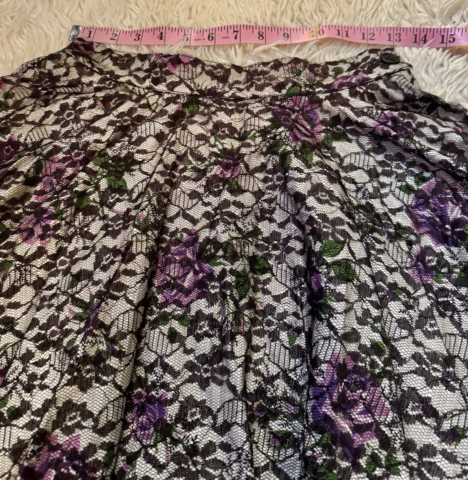 Vtg 50s Full Sweep Skirt Floral Lace Overlay Circle One Pocket Zipper S 26W