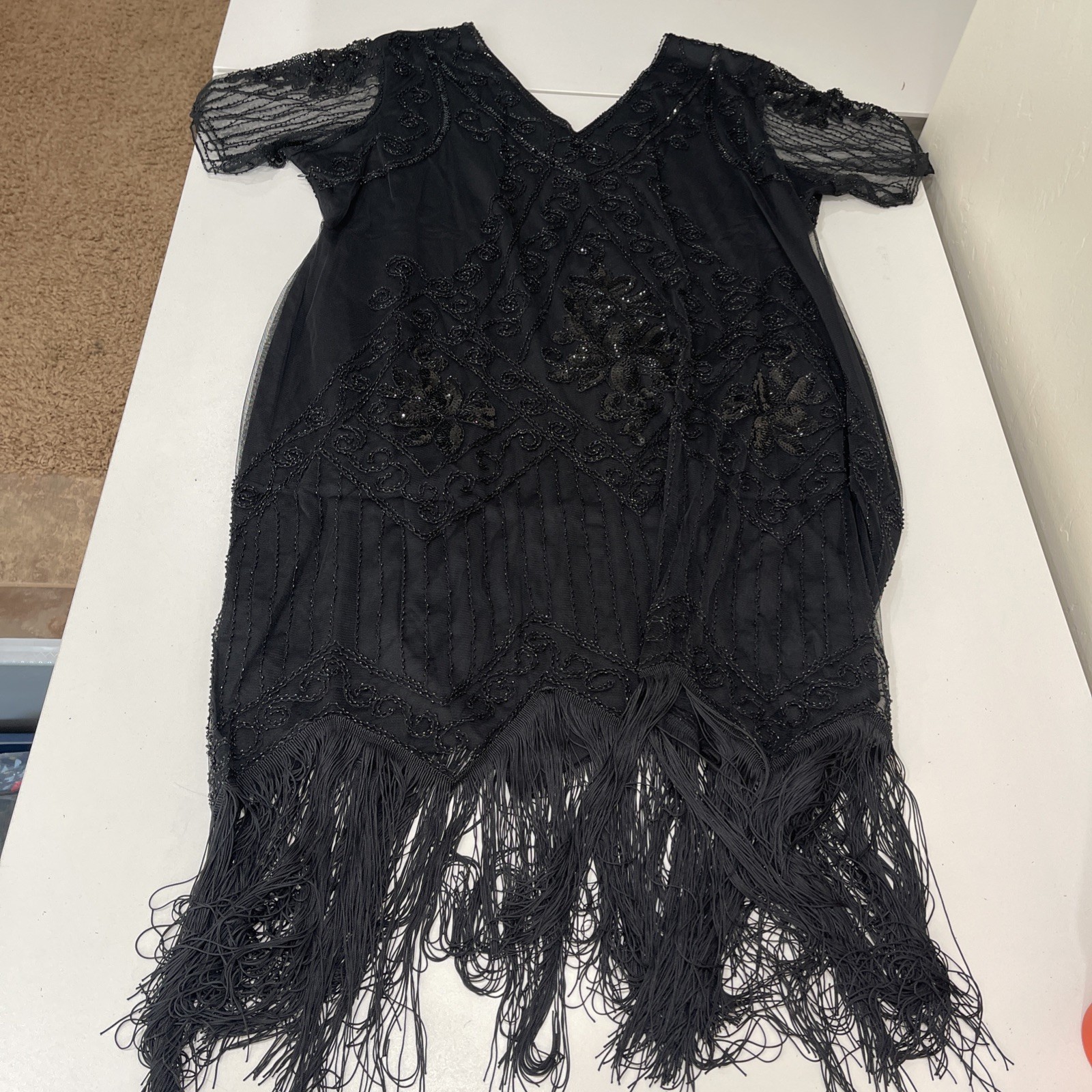 Babeyond Vintage Paisley Flapper Fringe Dress And Accessories Black 5XL