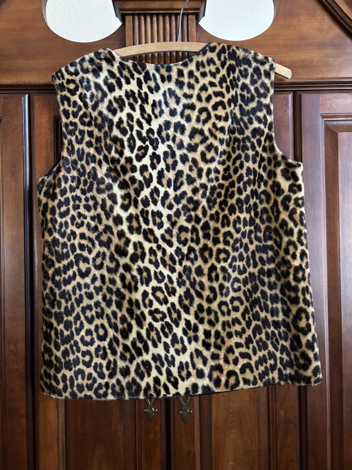 Vintage 1950s Leopard Print Blouse Vest Pockets Rockabilly Faux Fur Animal Print