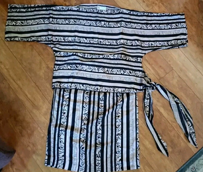 Lady Carol 2-pc Sz 14 Blouse & Skirt set Toupe & Black See Notes About Sizing