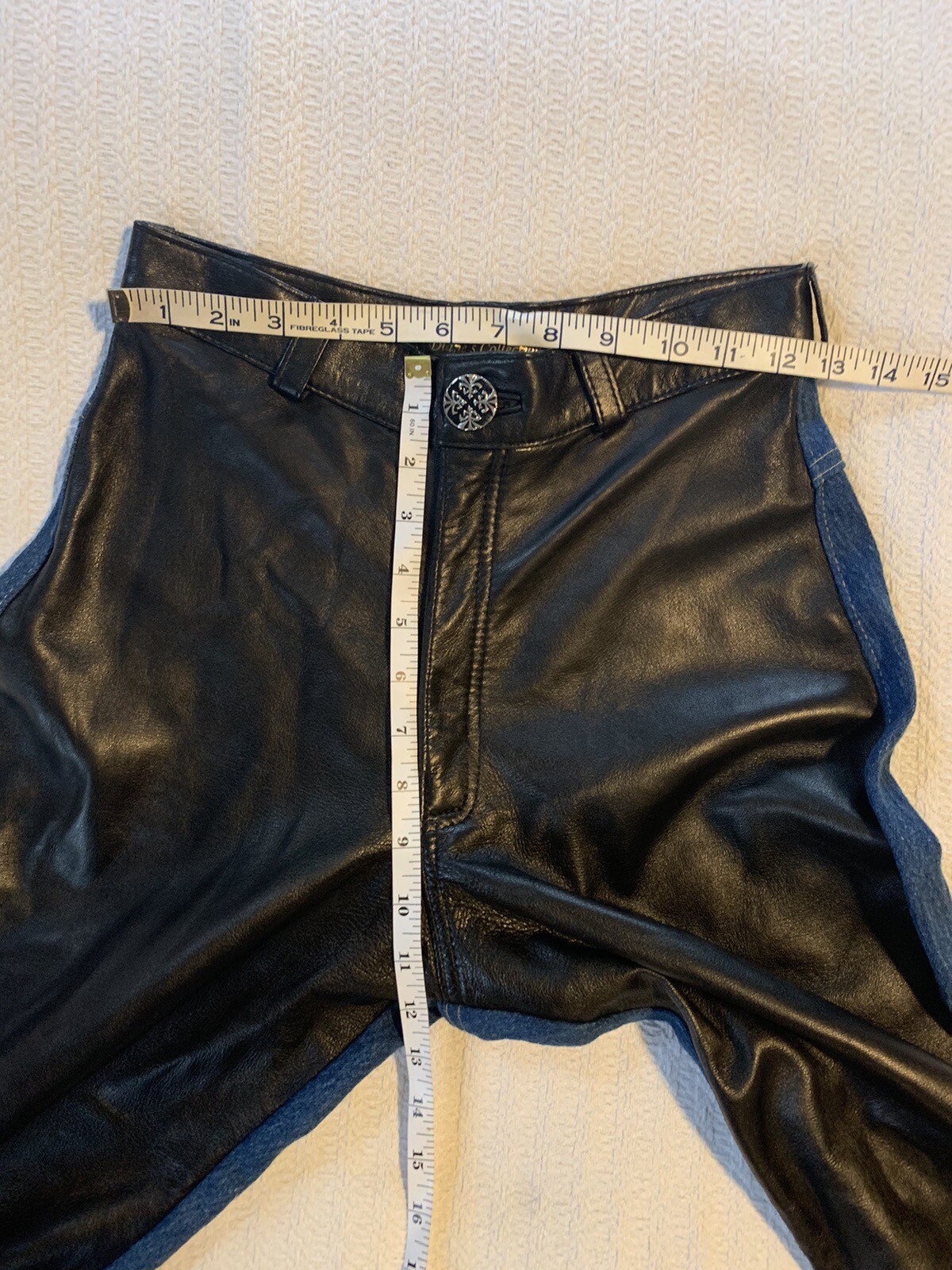 Vintage 80s Denim & Leather Chaps Jeans High Rise Biker Western Rocker Metal
