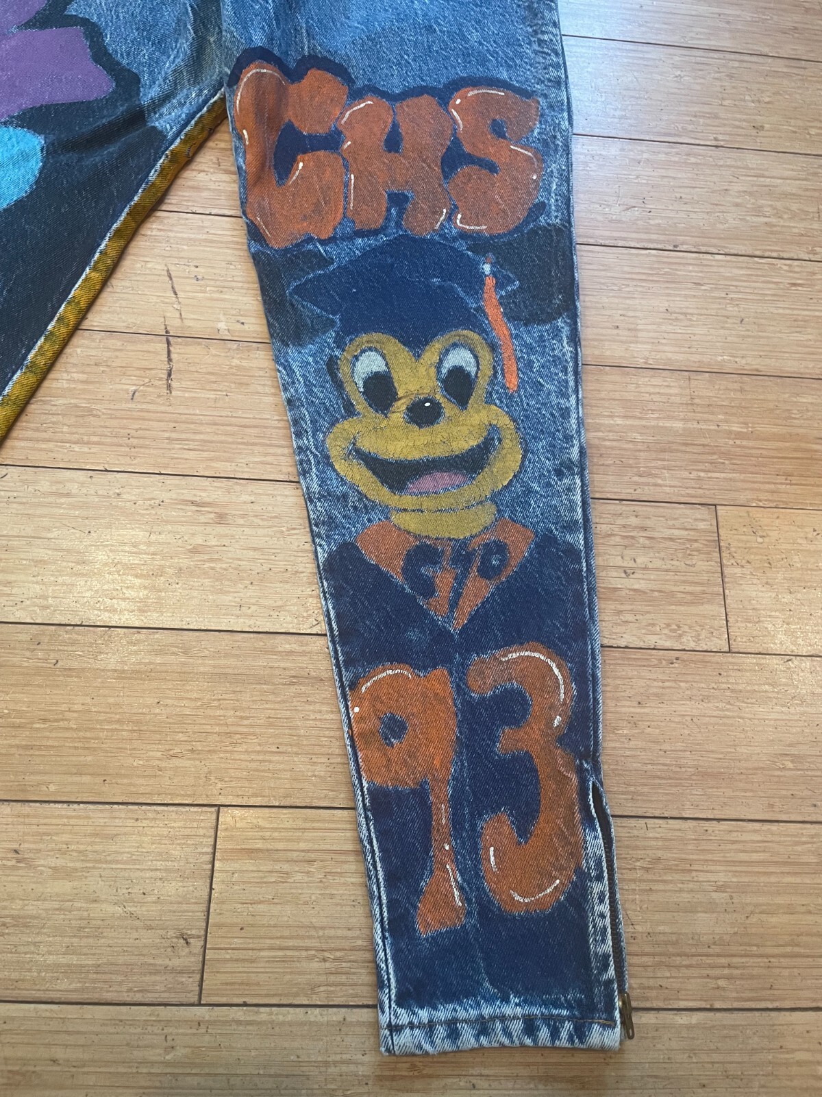 1990s Hand Painted Denim Jeans, Vintage 1993 Graduation Painted Jeans, Vintage