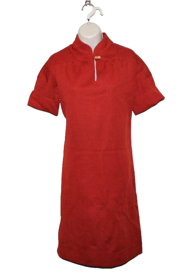 Vintage 1960s Butte Knit Dacron Shift Go Go Dress Career Red/Orange Size S/M?