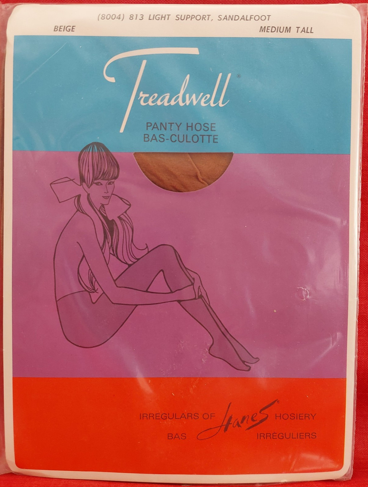Vintage Pantyhose Treadwell Light Support Color Beige Size Medium Tall BHAN01