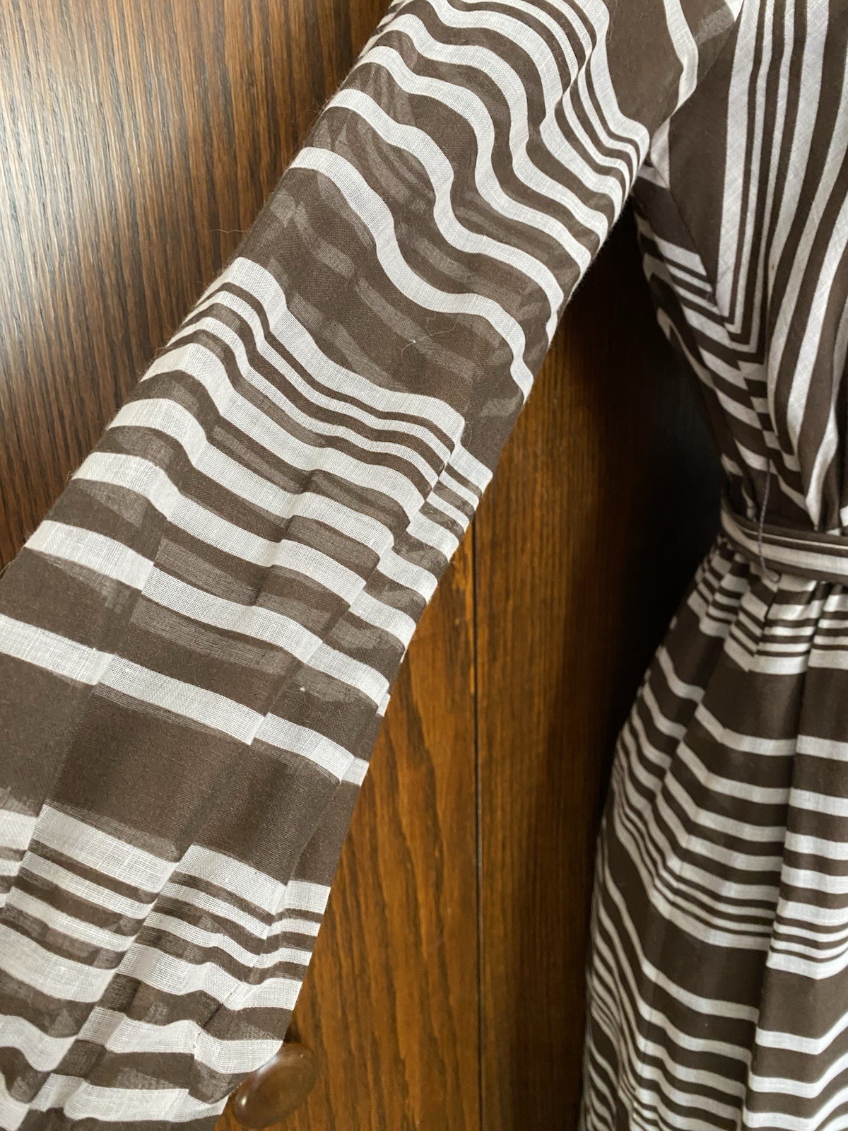 VTG 1963 Field-Schlick Women’s Striped Brown White Sheer Sleeve Maxi Dress NWT