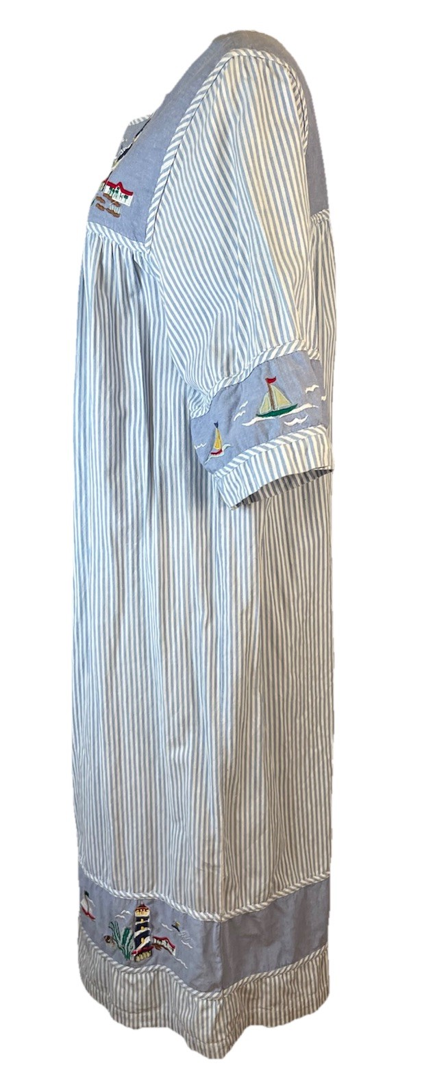 The Quacker Factory Grannycore Hickory Stripe Muumuu W/ Nautical Embroidery L