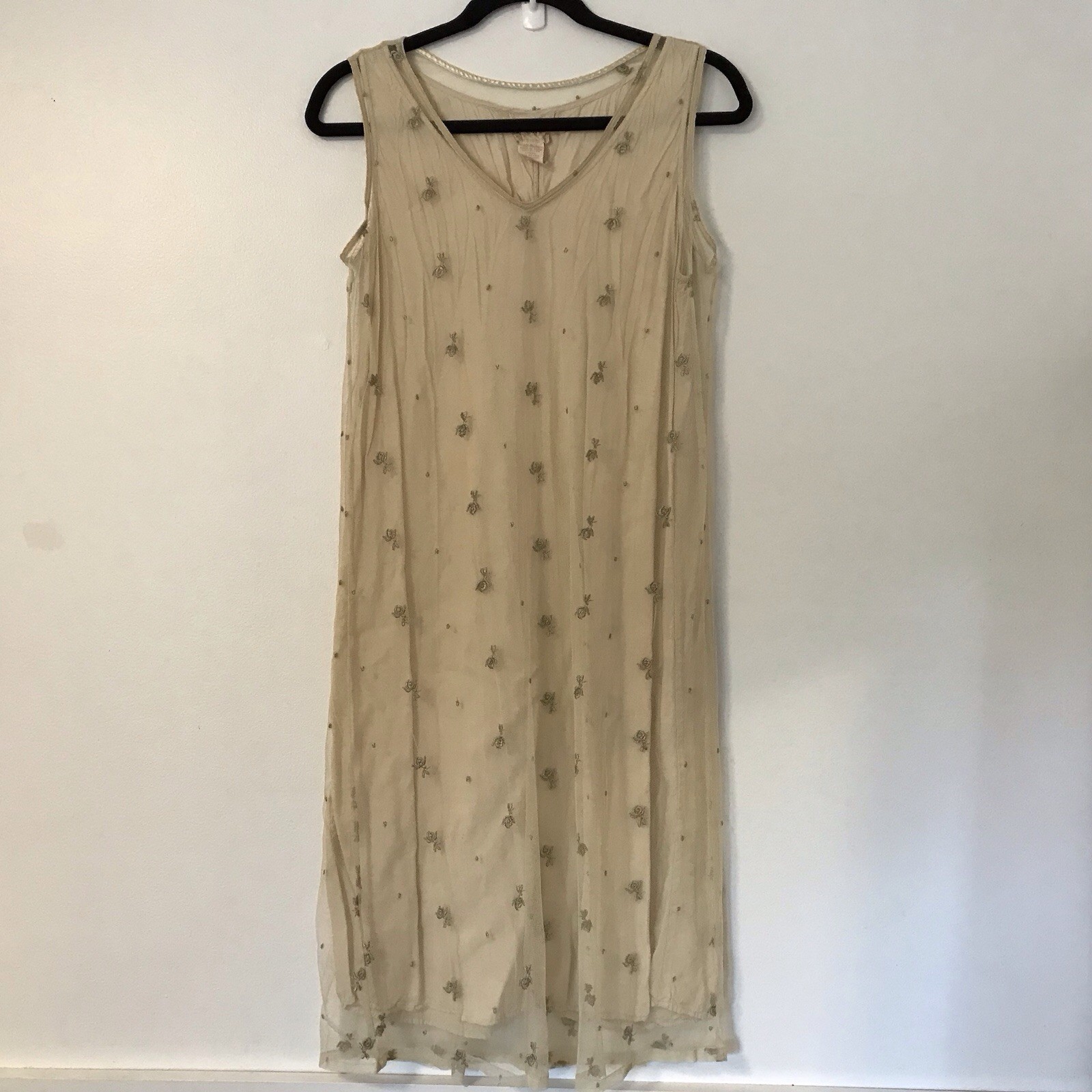 April Cornell Vintage Sleeveless Dress Ivory Pattern Size S Cottage Core 90s