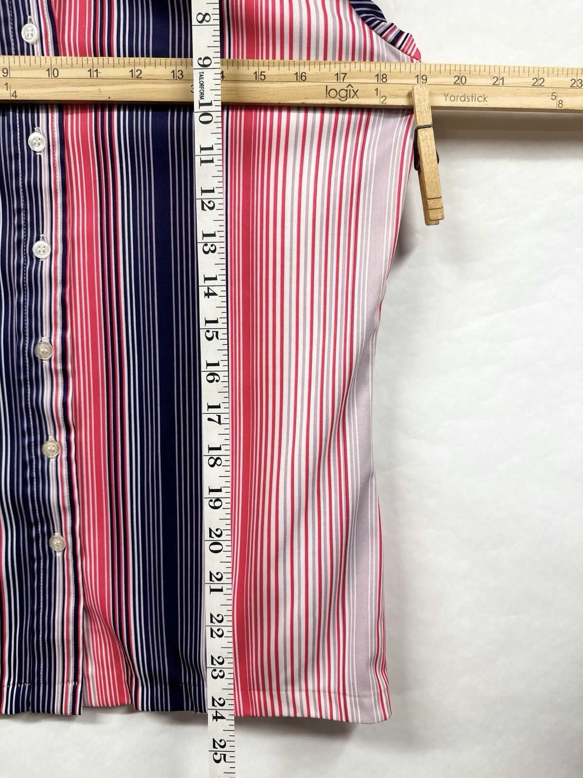 Vintage 70s Barcode Stripe Polyester Button Up Blouse Red Blue Spiegel M / L