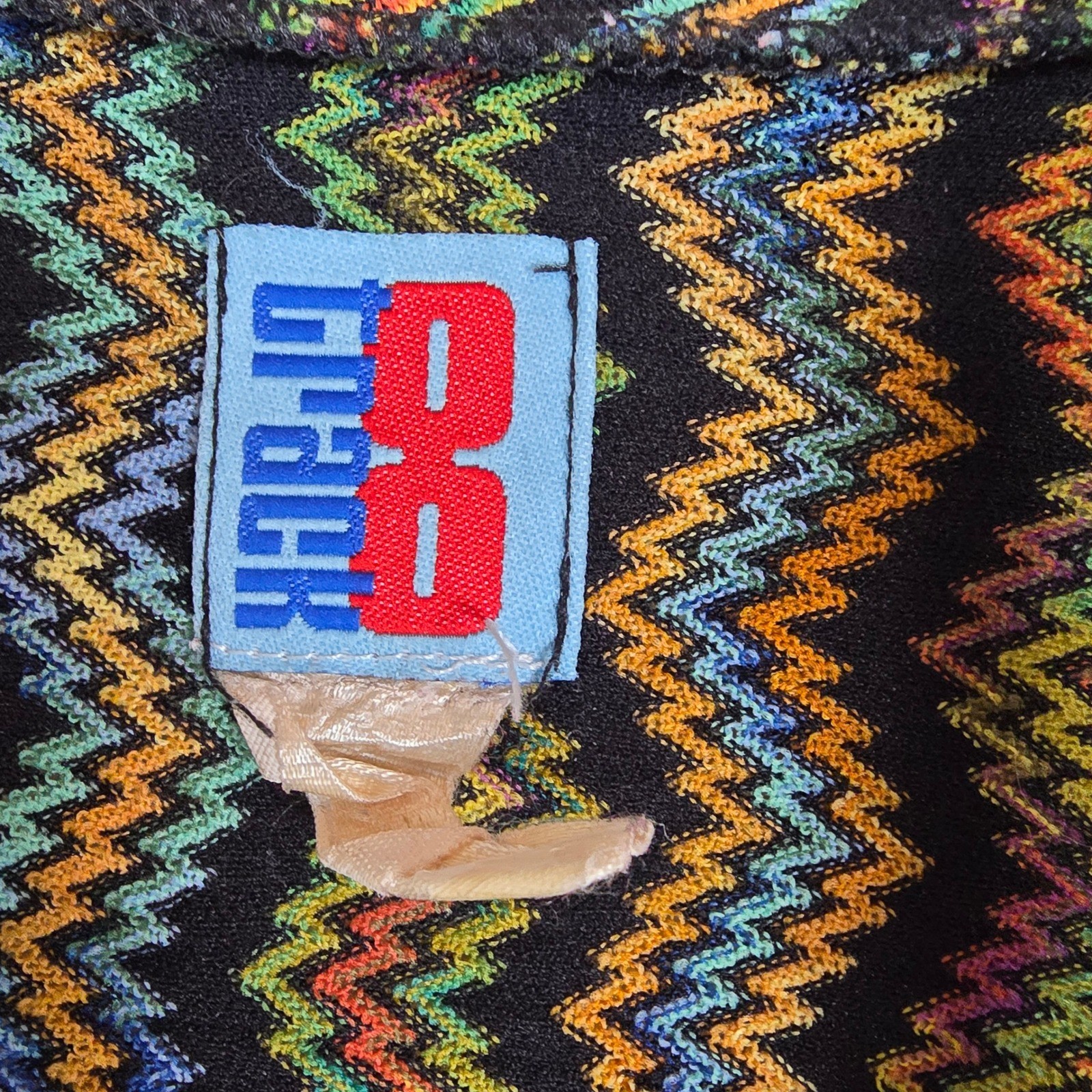 VTG 70s 8 Track Multicolor Chevron Zig Zag Knit Button Up Shirt Disco Retro
