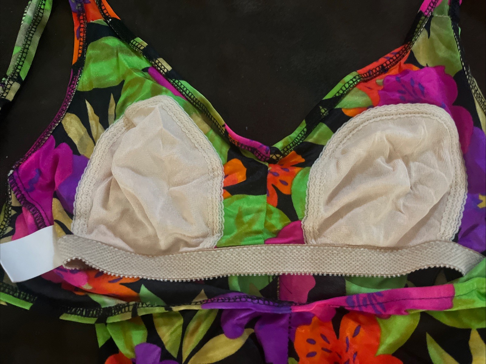 Vtg 90s Tropical Floral Swimsuit – Neon Pink Purple Orange – AS IS PROJECT