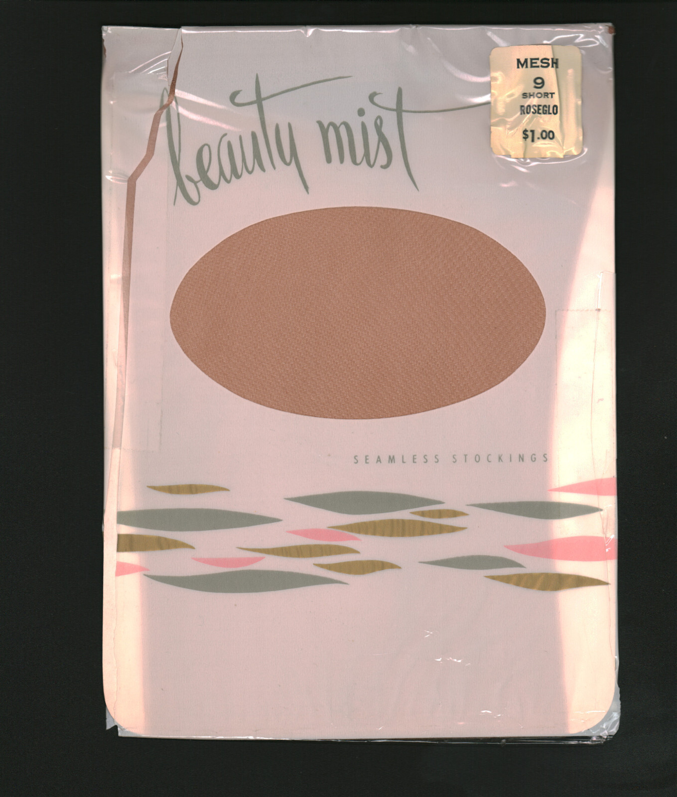Beauty Mist Mesh Nylon Garter Stockings Roseglo Beige sz 9 Short 1960s