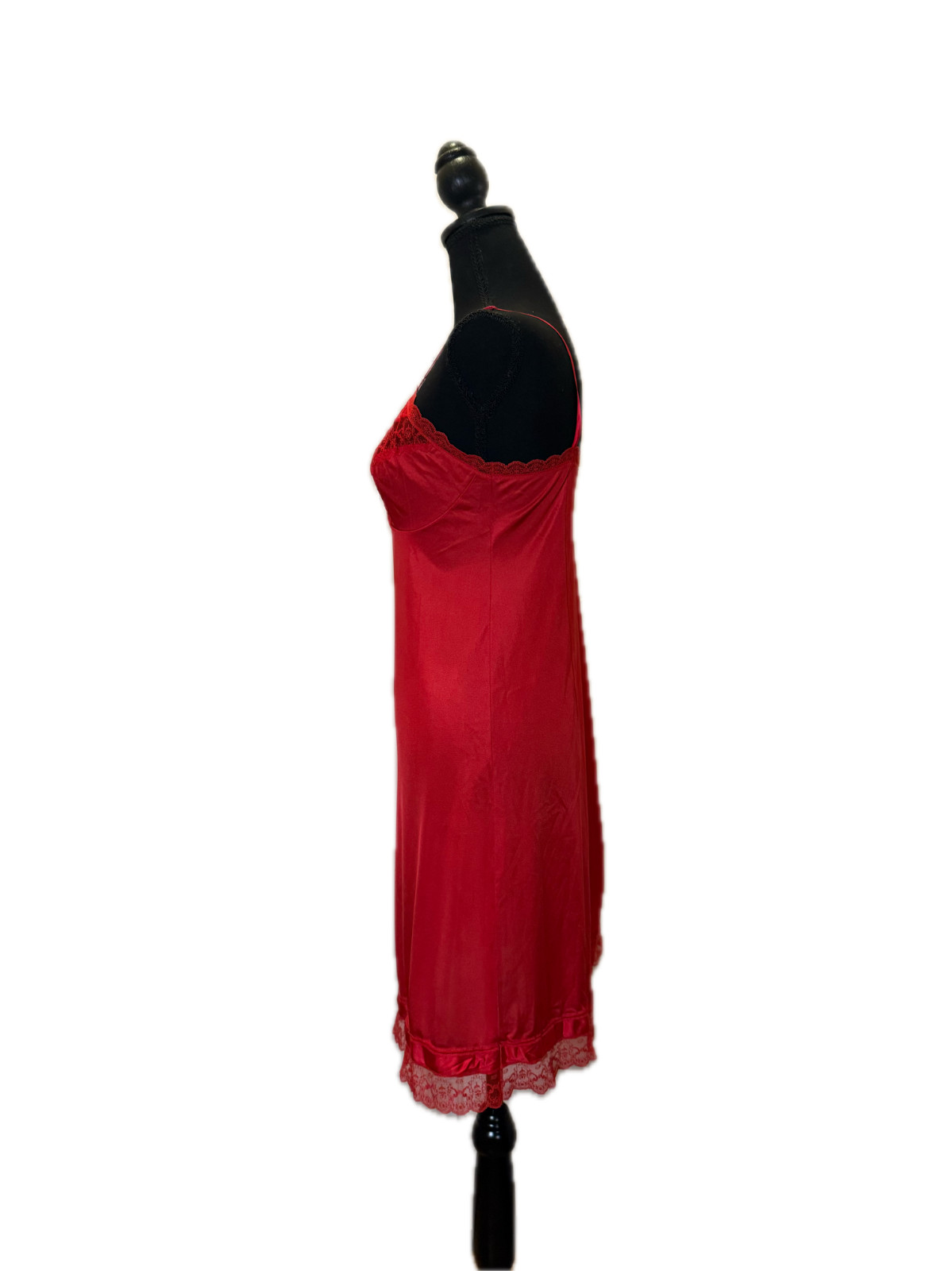 Vintage Red Vanity Fair Women’s Lace Slip Dress Lingerie Made in USA Size 34