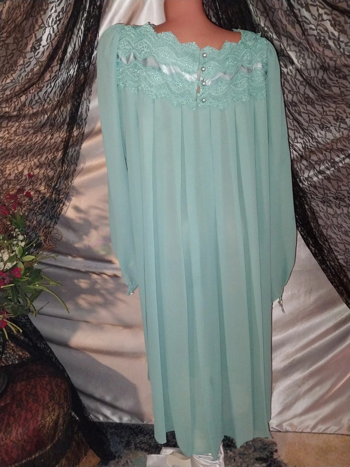 VTG Chez Ethel Cain Esque Pleats Opaque PleatS Grunge Babydoll Flare Embrd Dress
