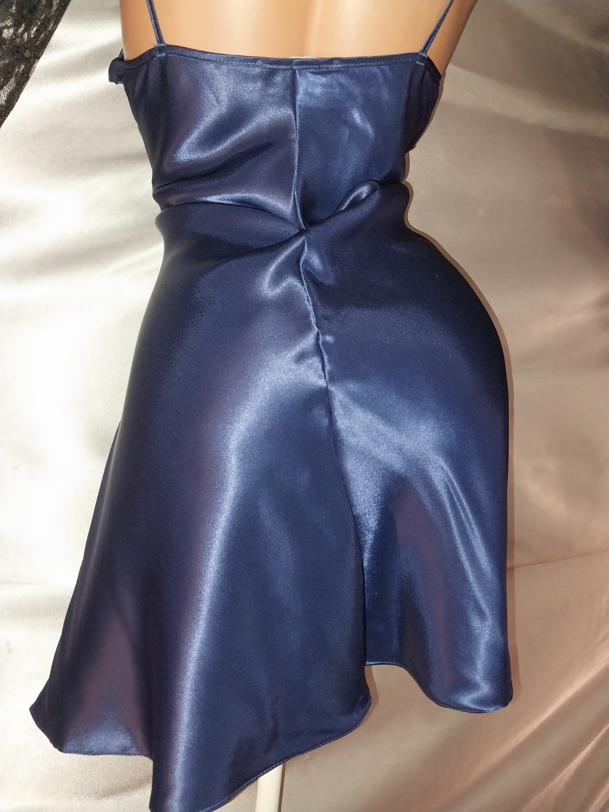 VTG SATIN SHINY IMPORT BLUE GLAM SLIP DRESS NIGHTGOWN BABYDOLL VAK MODE 80S M