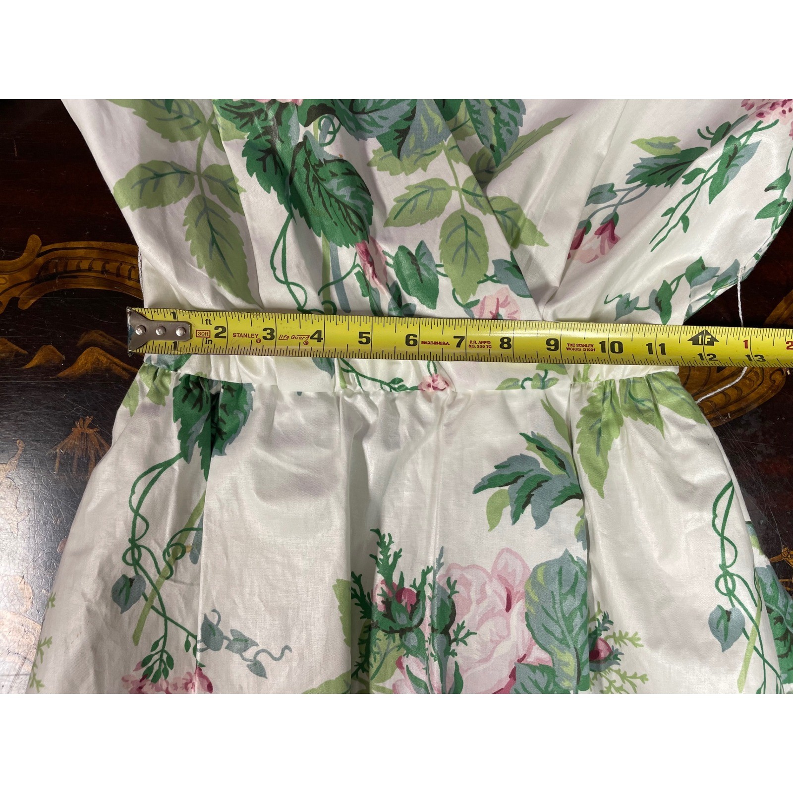 Vintage White Pink Rose Floral Fit Flare Dress Short Sleeve Cottage Romantic 6