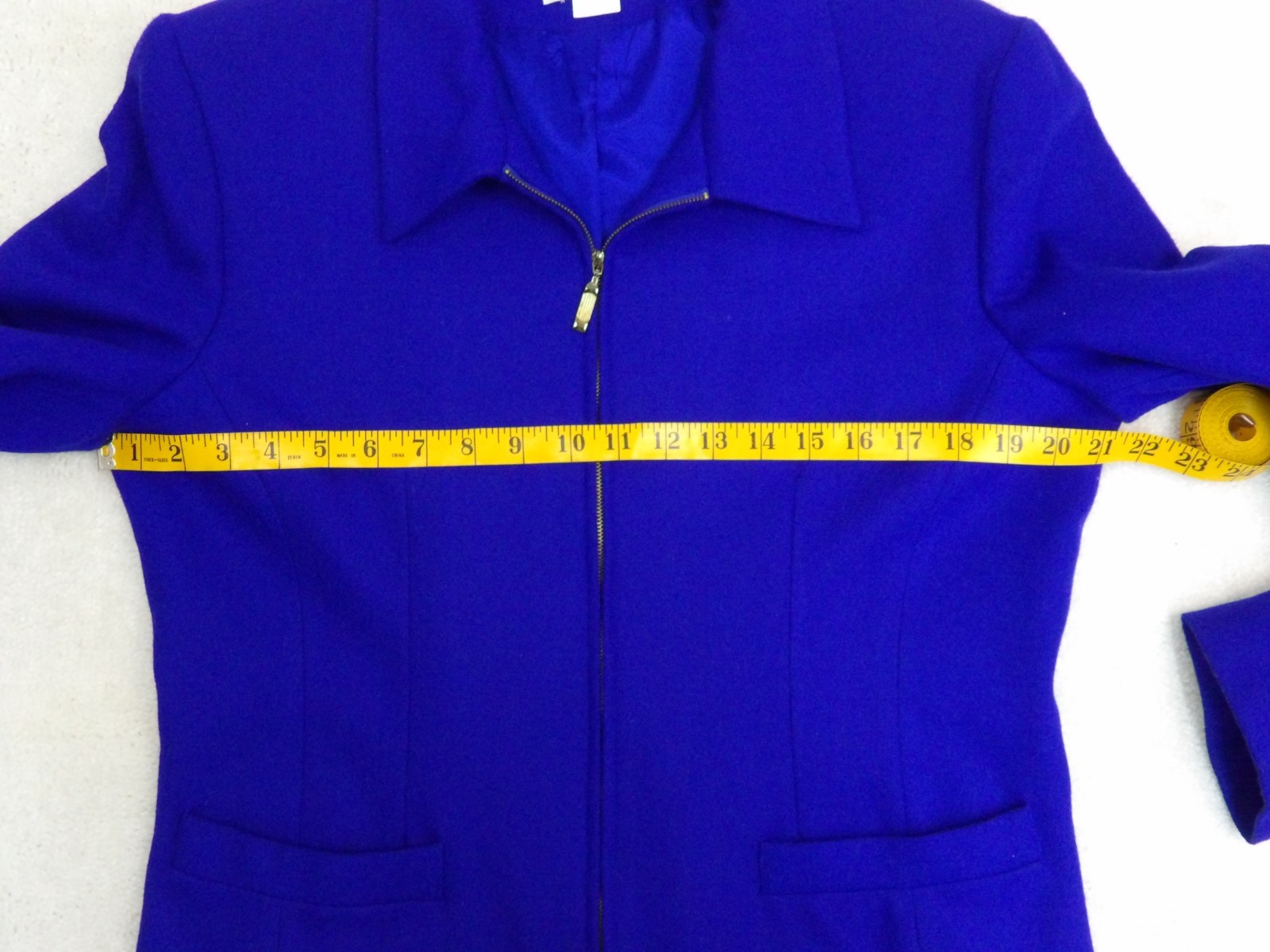 Vintage Stephanie Andrews Women’s Blue 100% Wool Jacket Sz 10 Zip-up w/ Pockets