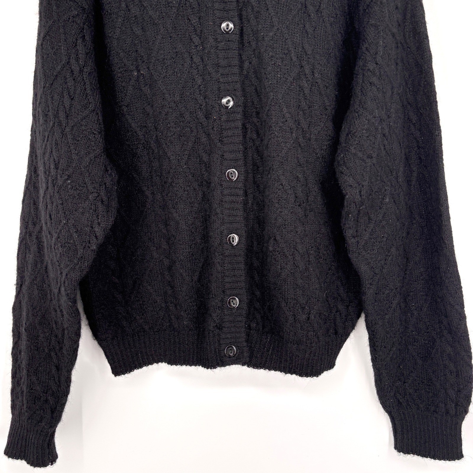 Vintage LL Bean Cardigan Alpaca Wool Cable Knit Button Front Textured Black M