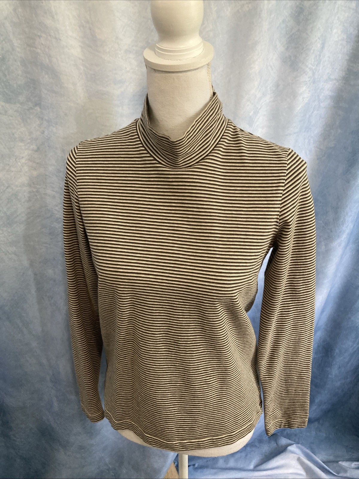 Vtg 90s Dockers LS & Co Micro Stripe Mock Turtleneck Shirt Top Brown Tan Retro