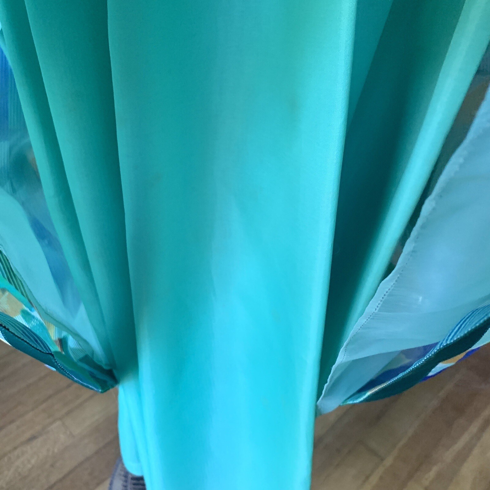Vintage WILLIAM PEARSON Designer Floral Green Dress Ribbon Ruffle Off Shoulder 8