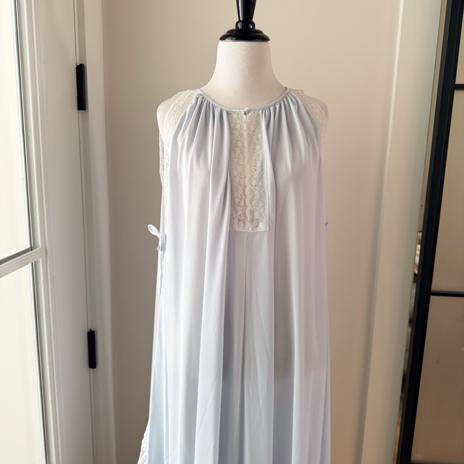 Vintage Eve Stillman Nightgown Blue Lace Nylon Open Side Gown One Size Lingerie