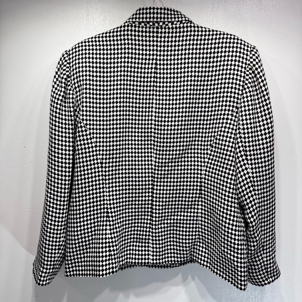 Vintage Black & White Checked Blazer Button Front Notched Collar Morgan Miller