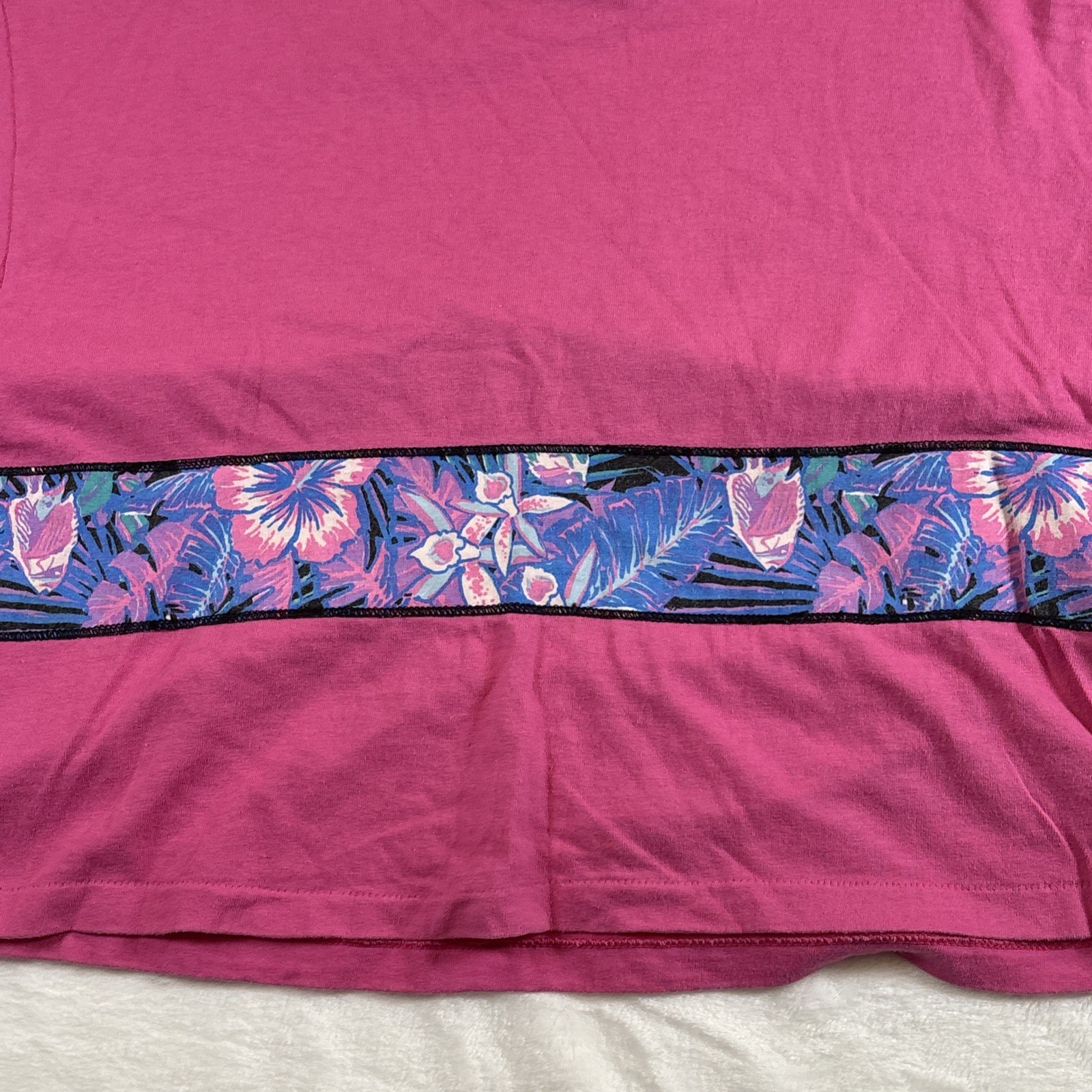 VTG Catchin Rays Resort Wear Pink Hawaiian Flower Crop Top T Shirt One Size 80s