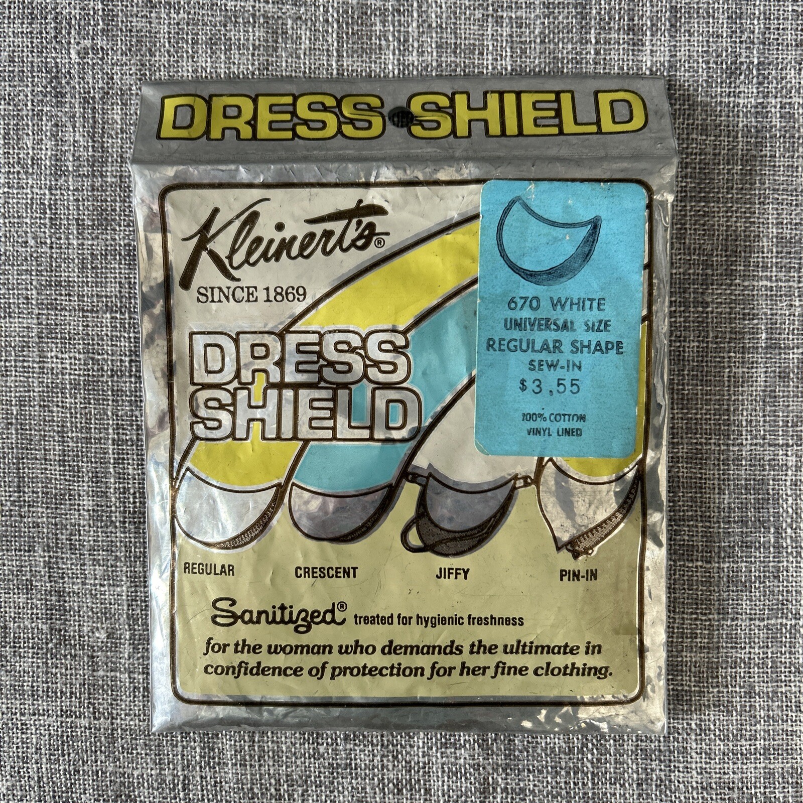 Vintage Kleinert’s Dress Shield 670 White Universal Size Regular Shape Pin/Sew