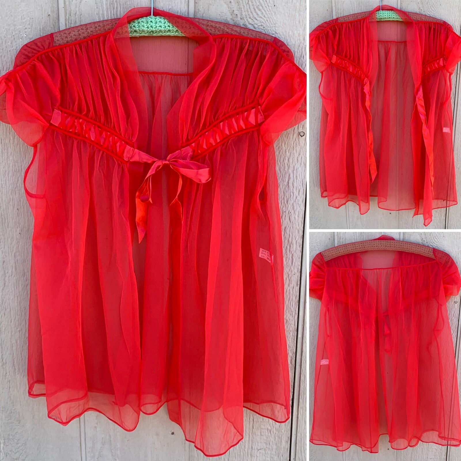 vintage Padora Lingerie made in California sheer nylon bed jacket lingerie top M