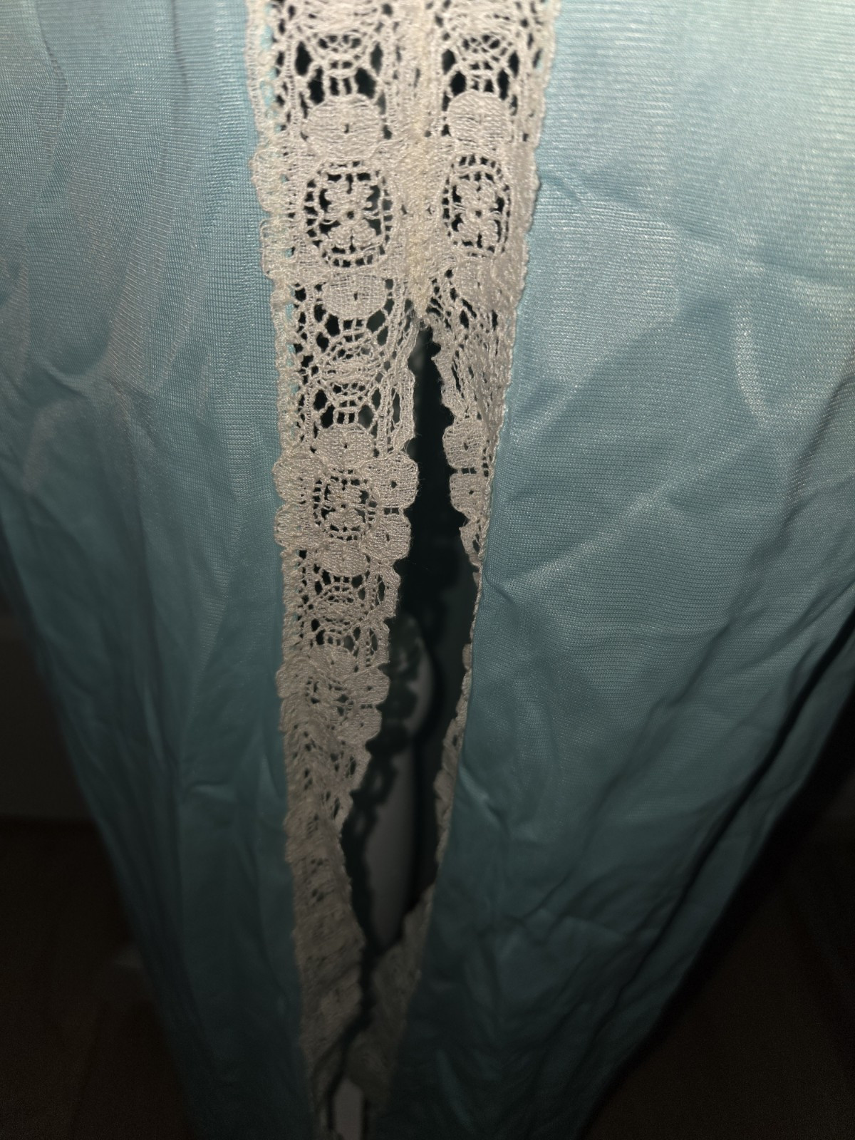 Vtg. Sears Long Light Blue Lace Elastic Waist Side Slit Slip Skirt Medium