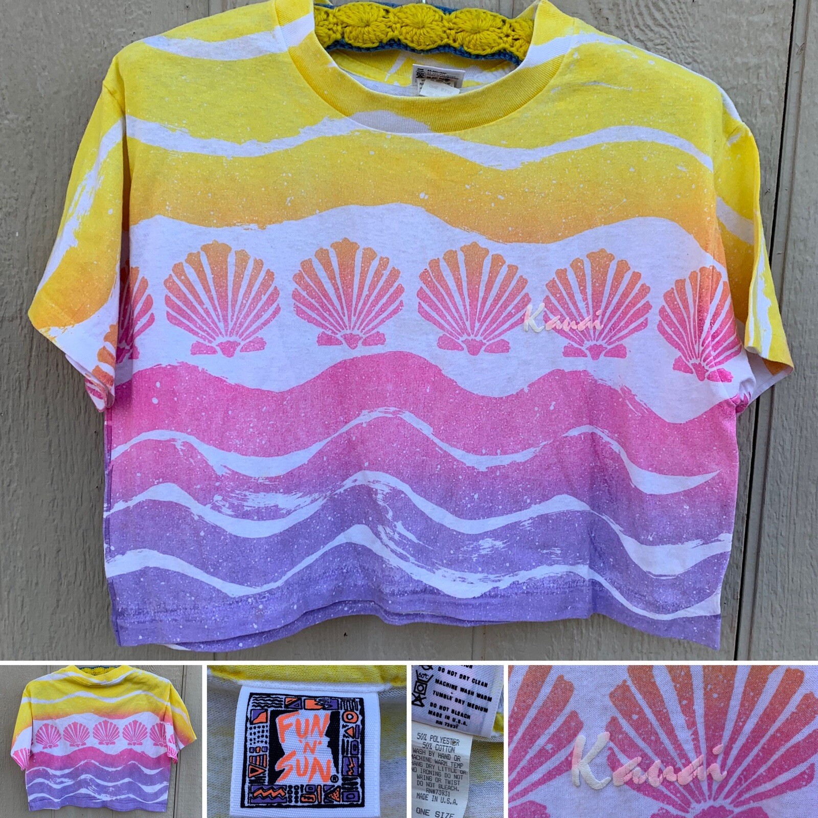 Vintage Crop Top T Shirt Half Shirt Tee Kauai Fun N Sun 80s One Size Made In USA