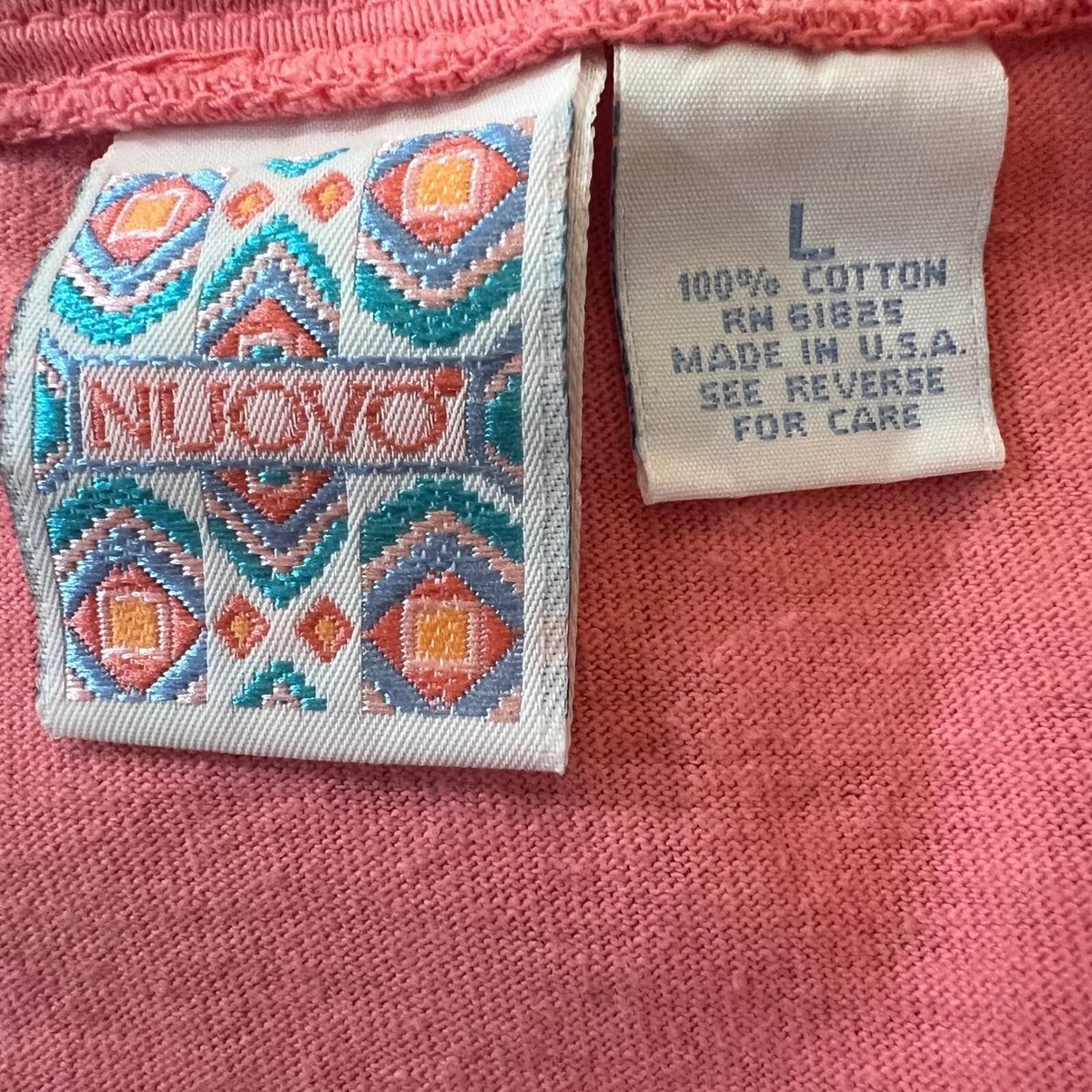 Vintage Nuovo Pink Cotton Crop Top Embroidered Boho Southwestern Tee Large