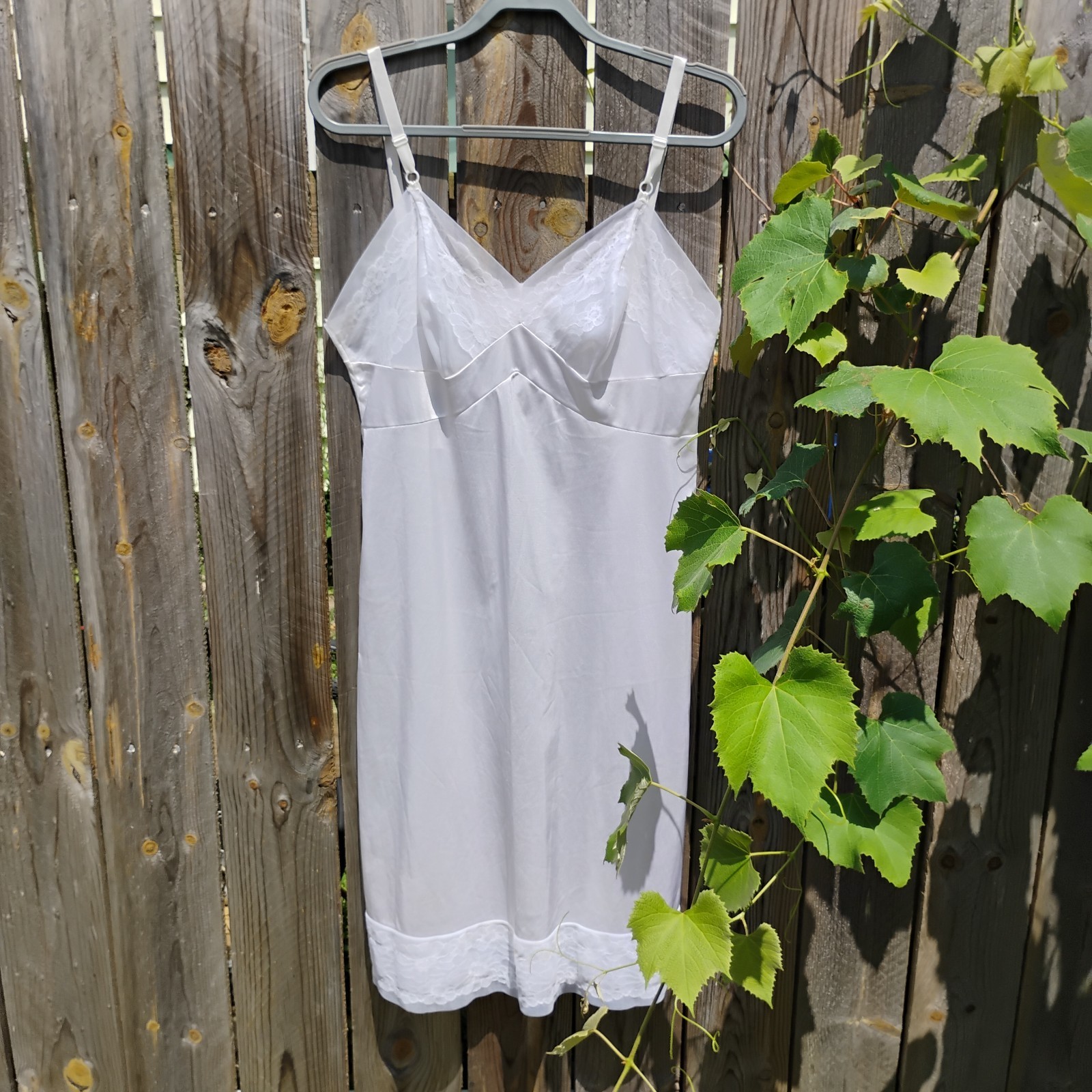 Vintage Sears Sheer White Lace Full Slip Dress Size 38 Medium Midi Length USA