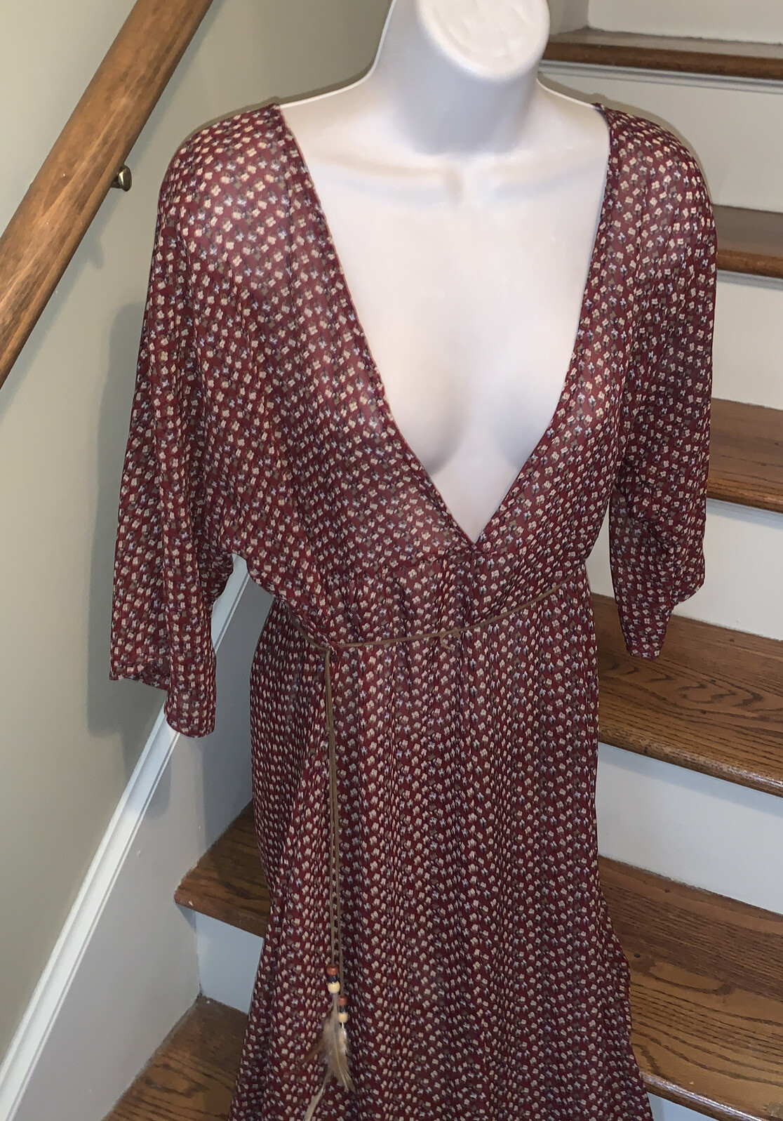 Vintage Gunne Sax Maxi Calico Feather Dress Cottage Core Prairie Boho M ❤️tb68