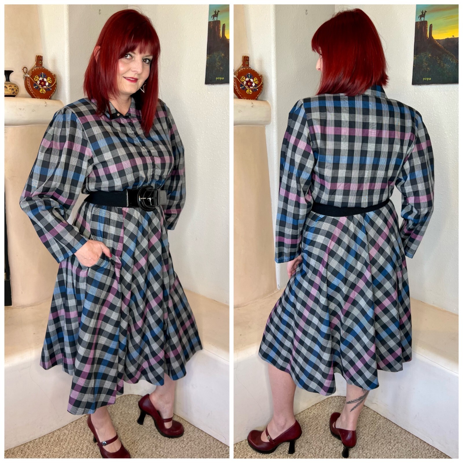 Vintage 80s does 50s Buffalo Plaid Swing Dress