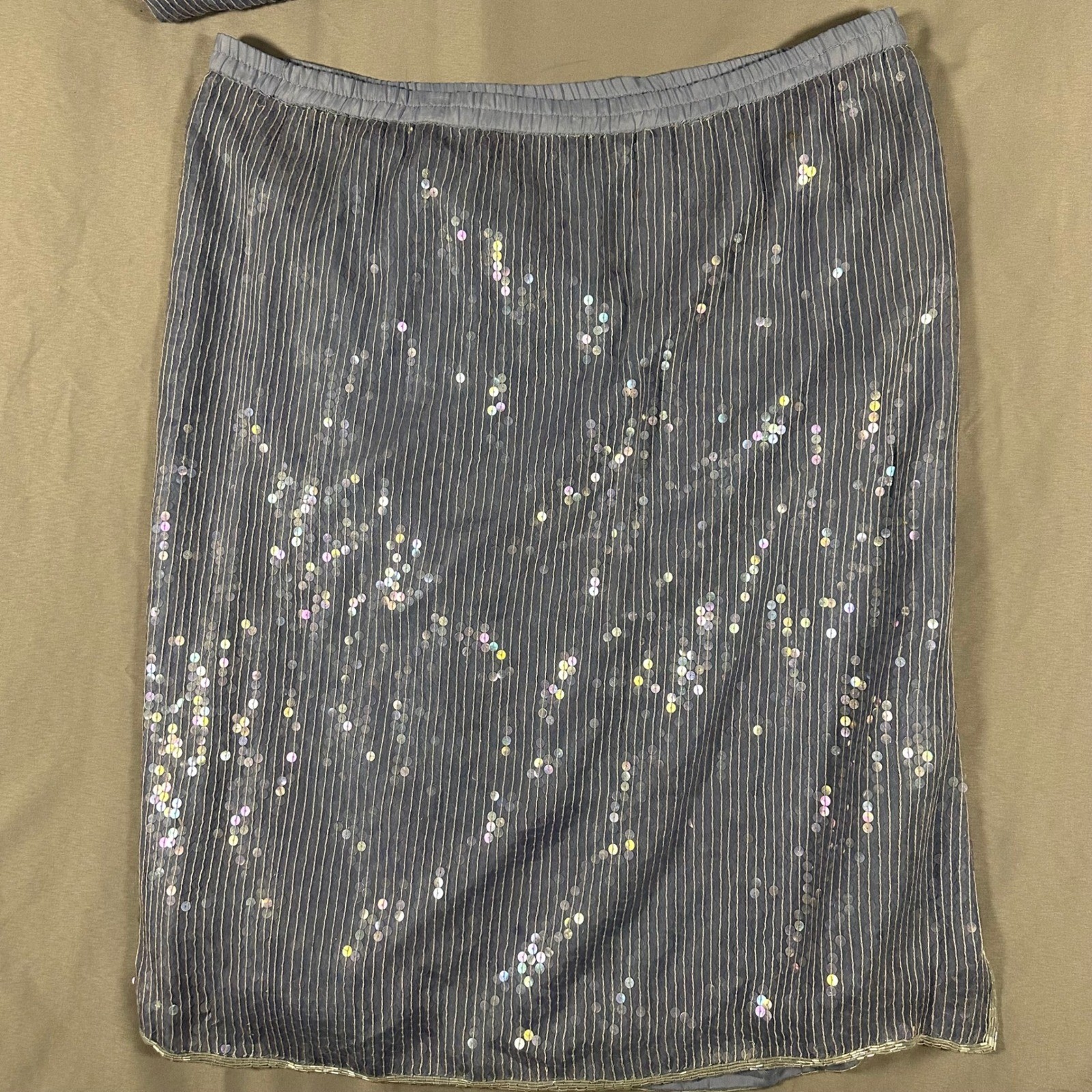 Jewel Queen Silk Beaded Sequin 2 Piece Skirt Set Medium Blue Waist 19″ Flat