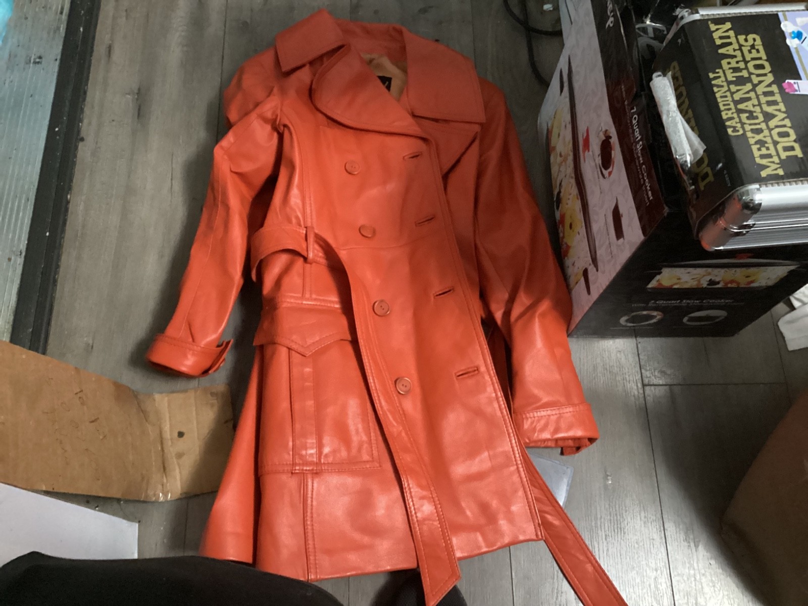 VTG Imperial Women’s Trench Coat Size 8 Orange Leather Belted