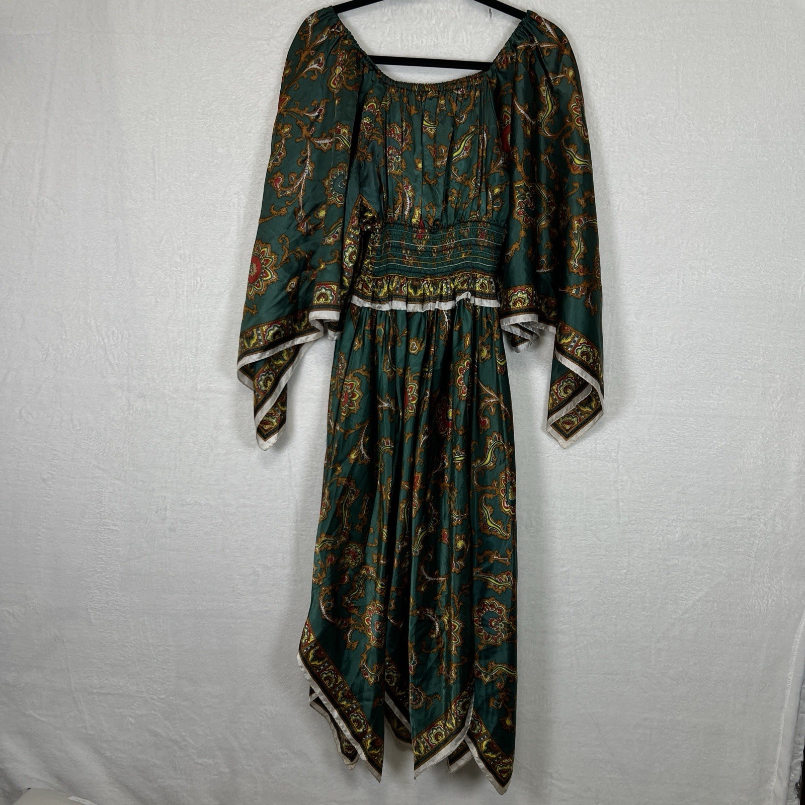 VTG David Edden Paisley Scarf Dress Handkerchief Hem Boho 70s Hippie Folk Angel