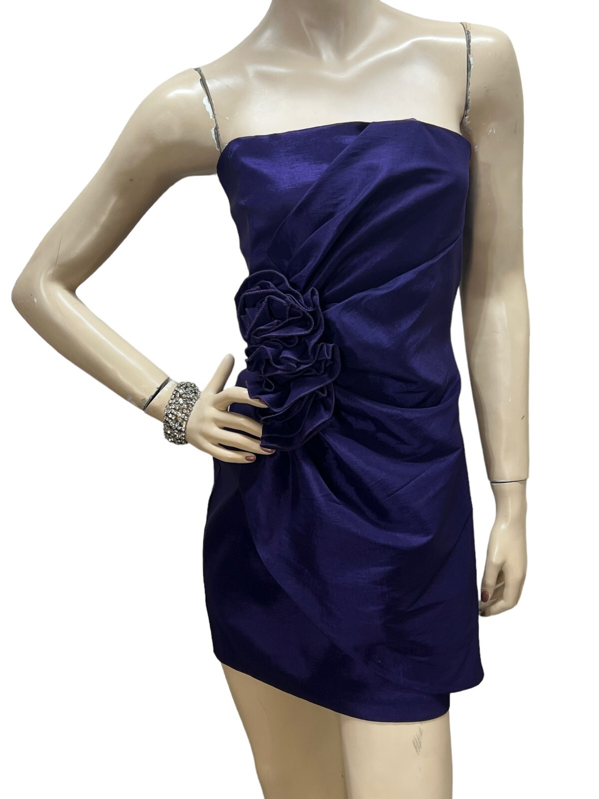M~L Vtg 80s Purple Dress Wrap Front BOW Prom Party Club Strapless Let’s Fashion