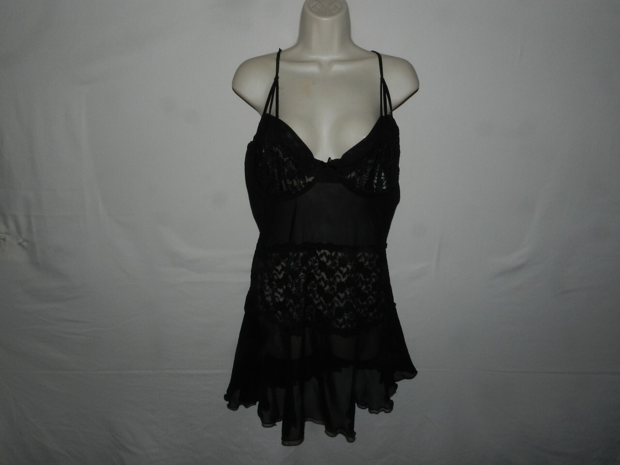 The Escante Collections size 3X black babydoll lingerie underwire sheer strappy