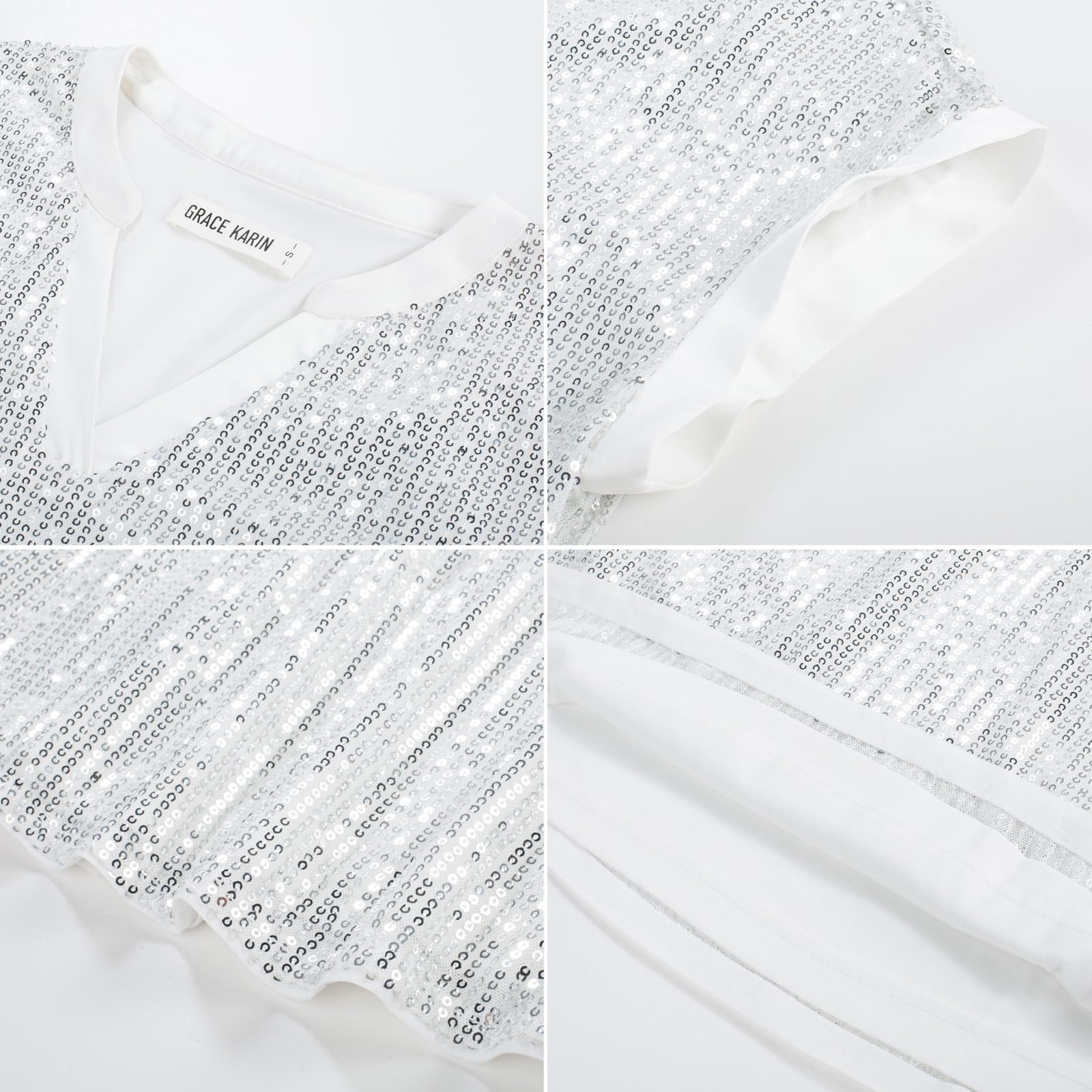 GRACE KARIN Women’s Sequin Sparkly Tops Cap Sleeve Dressy Blouses Glitter Par…