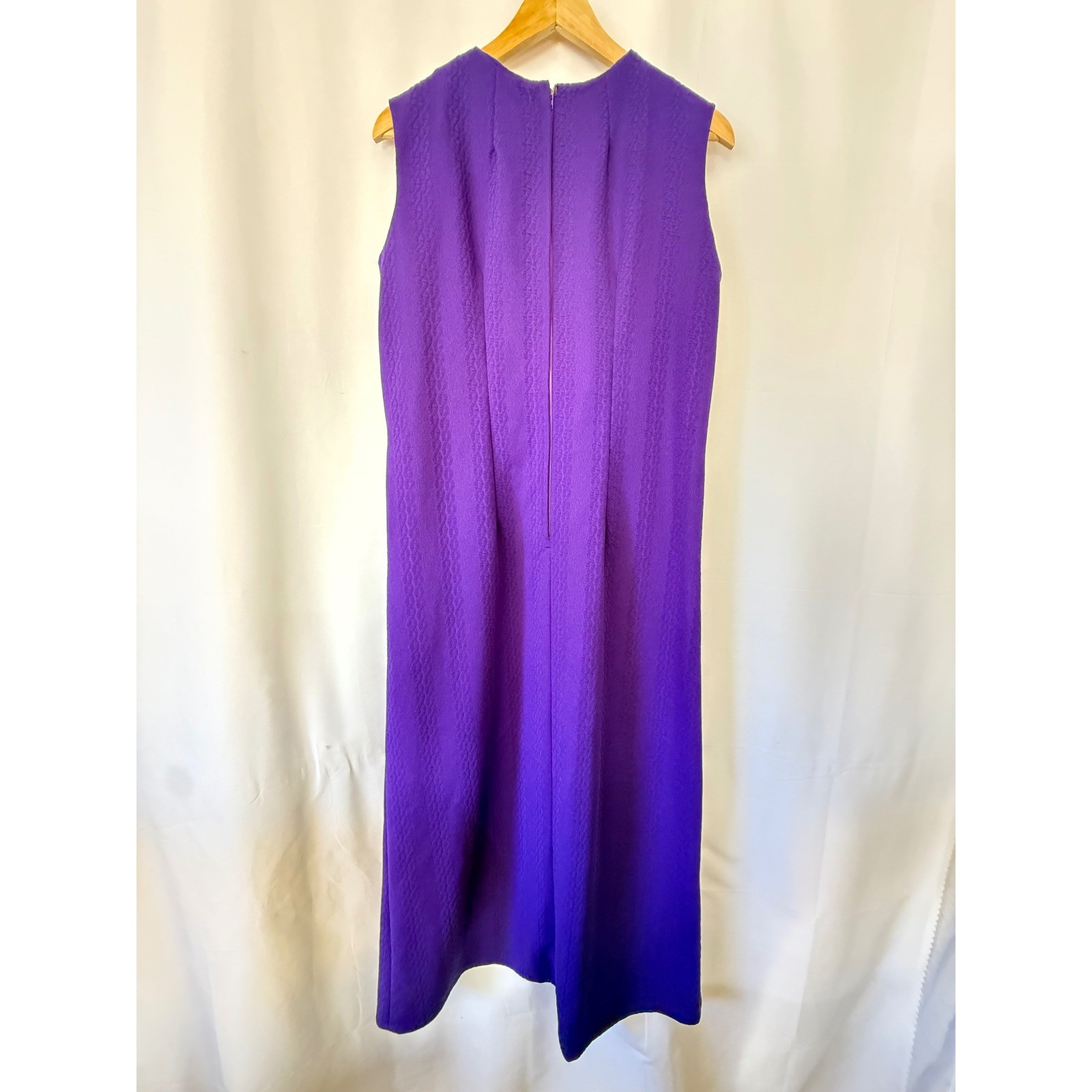 VTG Purple Textured Sleeveless Maxi Dress Jewel Neck Column Gown Homemade