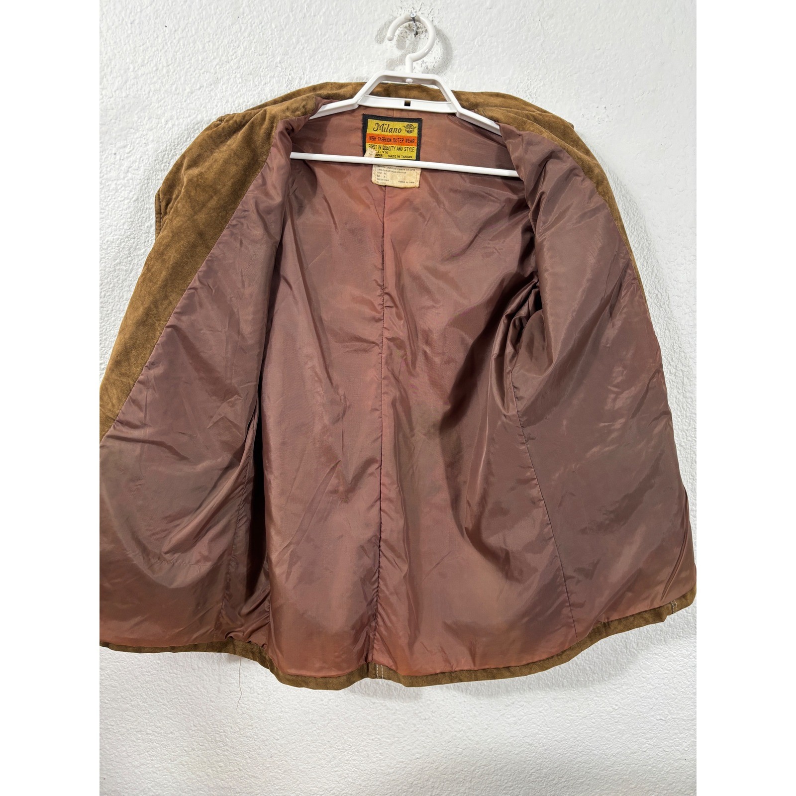 Milano Jacket Medium Brown Vintage 70s Suede Style Safari Utility