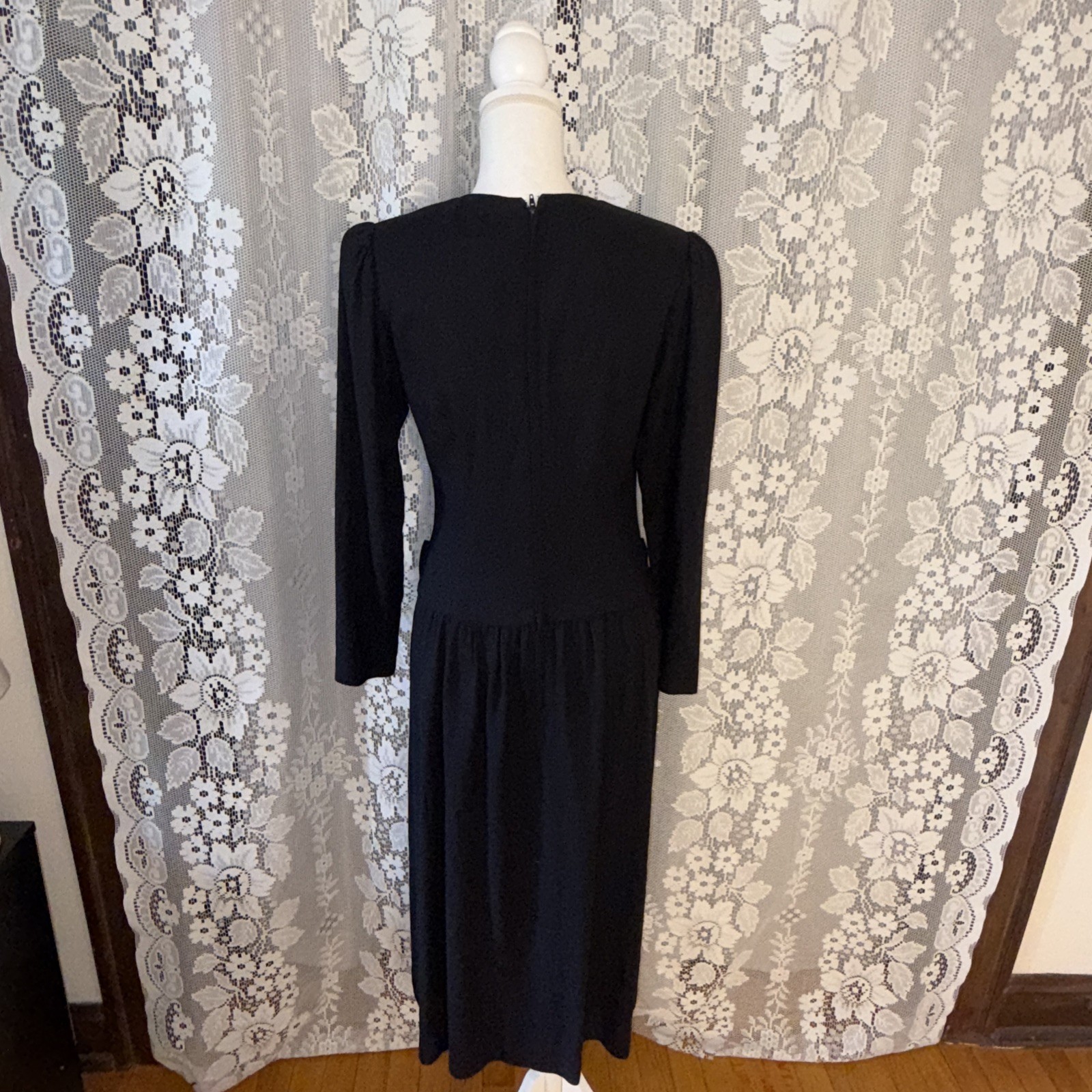 Vintage Lanz Originals Woman’s Opaque Rayon Little Black Dress Size 8 34 Bust