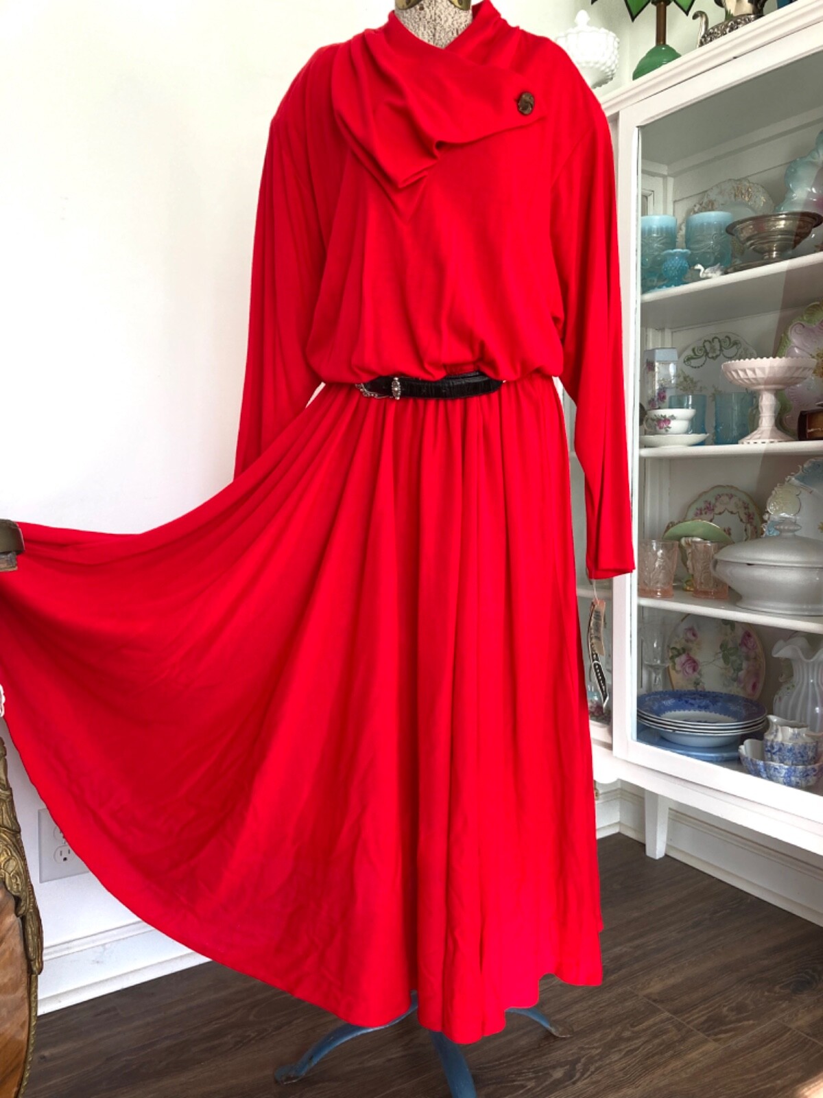 NOS Vintage 1980s SPEIGEL Red Jersey KNIT Dress Size 18 Bust 46