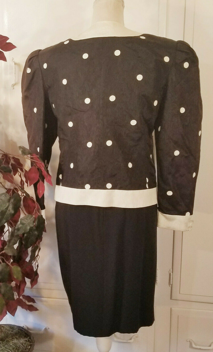 Black Strapless Dress w/Polka Dot Jacket USA Vintage Size 10 by Carolyne Roehm
