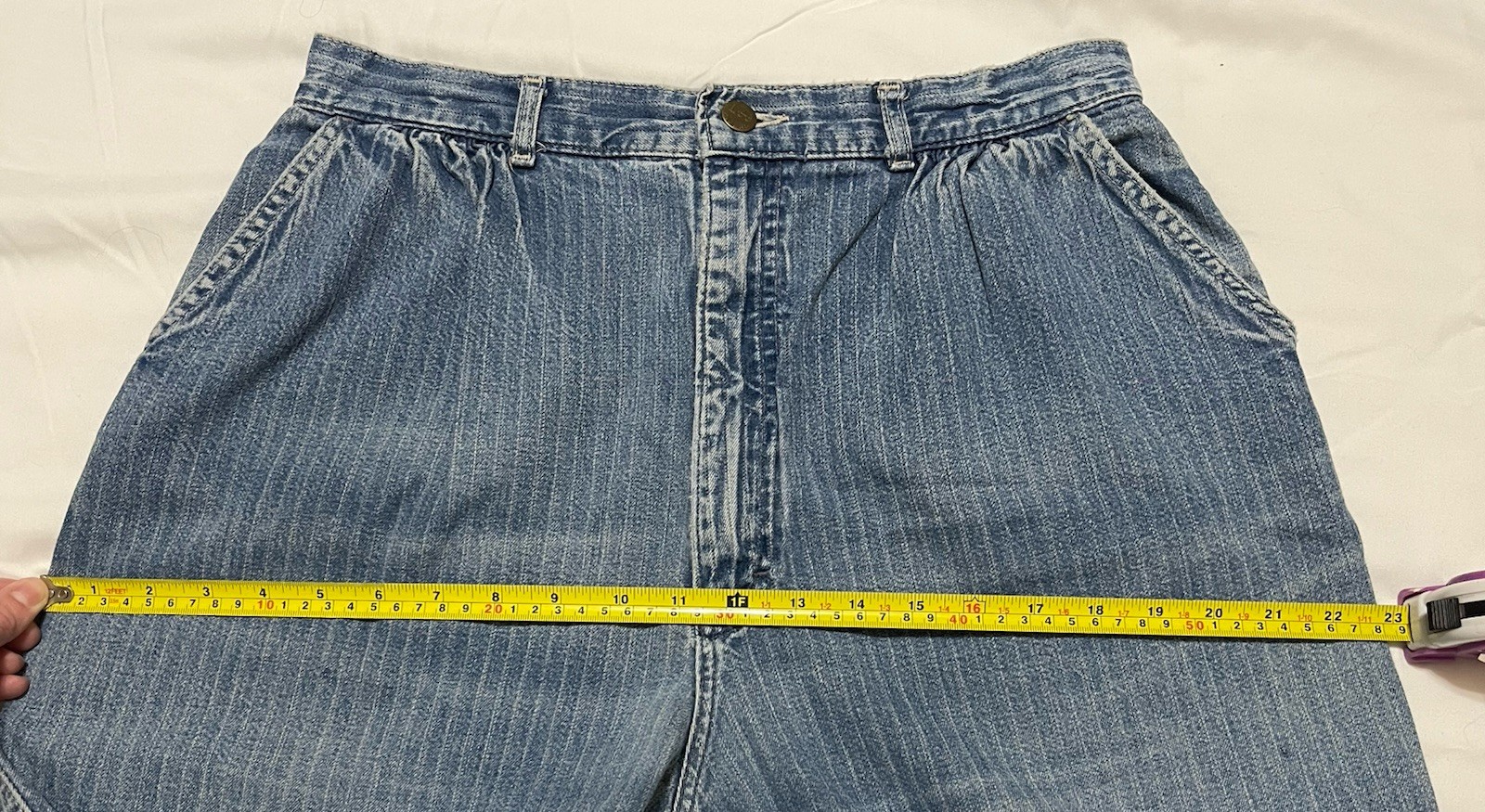 Vtg 80s Lee Riders Pinstripe Jeans High Waisted Union Made USA Mom Denim 16